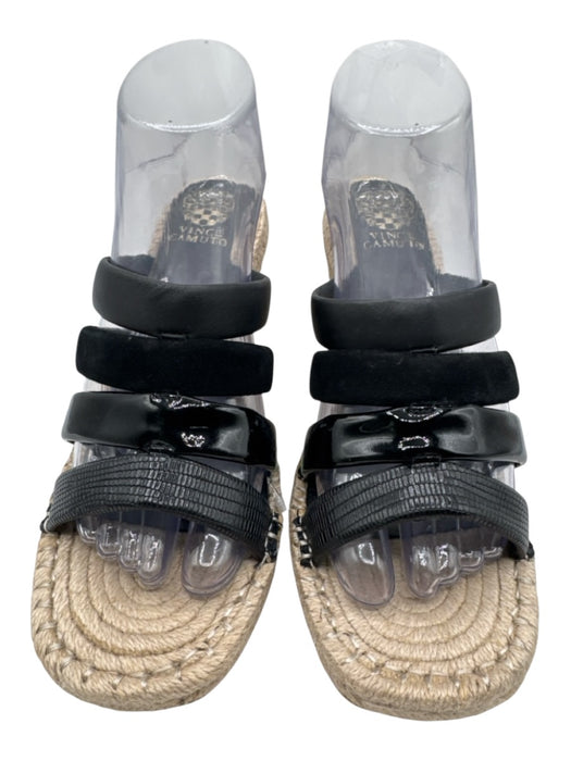 Vince Camuto Shoe Size 10 Black & Beige Leather Square Toe Espadrille Sandals Black & Beige / 10