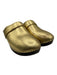 Celine Shoe Size 40 Gold & Brown Leather & Wood Logo Slip On Mule Clogs Gold & Brown / 40