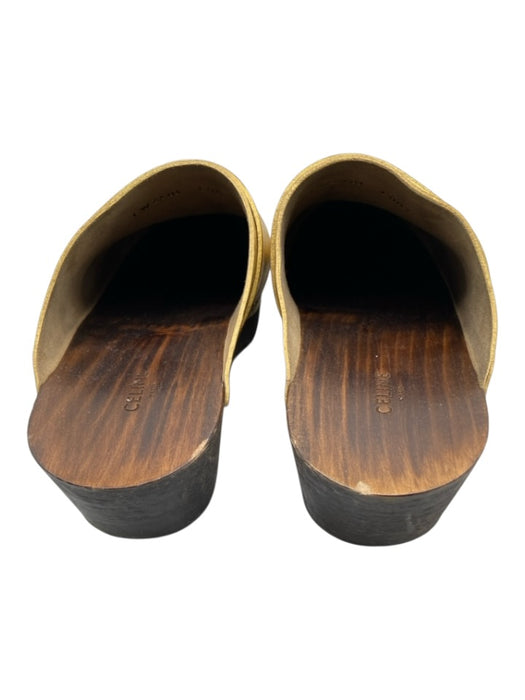 Celine Shoe Size 40 Gold & Brown Leather & Wood Logo Slip On Mule Clogs Gold & Brown / 40