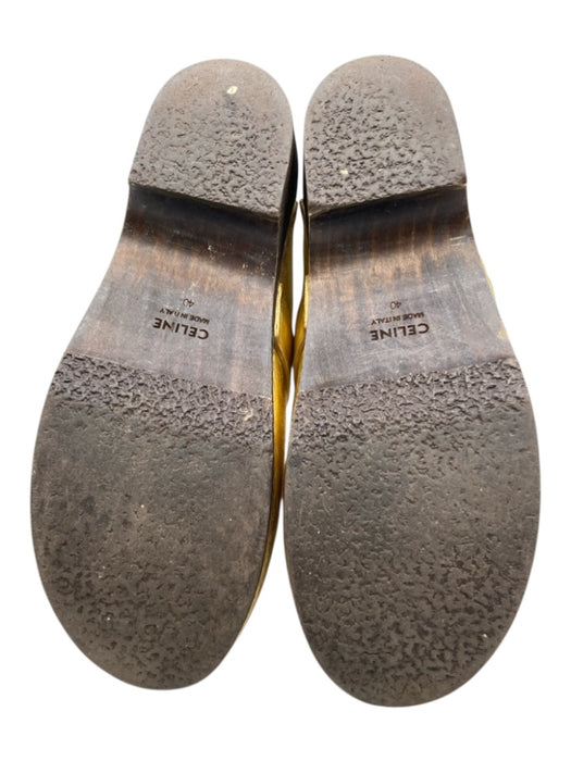 Celine Shoe Size 40 Gold & Brown Leather & Wood Logo Slip On Mule Clogs Gold & Brown / 40