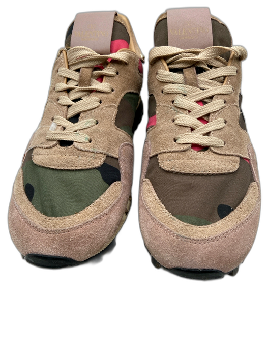 Valentino Shoe Size 38.5 Brown, Green, Pink Suede & Synthetic Camo Sneakers Brown, Green, Pink / 38.5