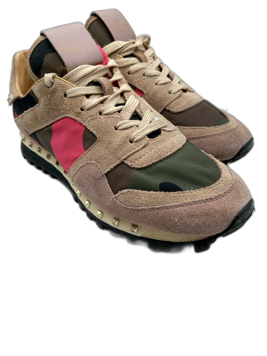 Valentino Shoe Size 38.5 Brown, Green, Pink Suede & Synthetic Camo Sneakers Brown, Green, Pink / 38.5