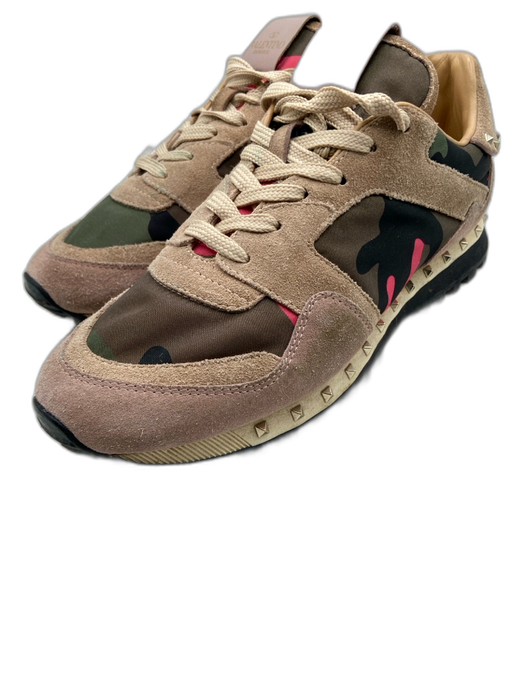 Valentino Shoe Size 38.5 Brown, Green, Pink Suede & Synthetic Camo Sneakers Brown, Green, Pink / 38.5