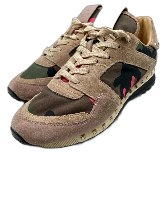 Valentino Shoe Size 38.5 Brown, Green, Pink Suede & Synthetic Camo Sneakers Brown, Green, Pink / 38.5