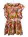 Celia B Size M Orange, Pink, Multi Cotton Abstract Floral Ruffled V Neck Dress Orange, Pink, Multi / M