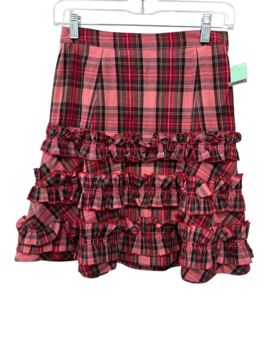 Molly Goddard Size 8 Pink, Red, Multi Cotton Plaid Ruffle Details Side Zip Skirt Pink, Red, Multi / 8