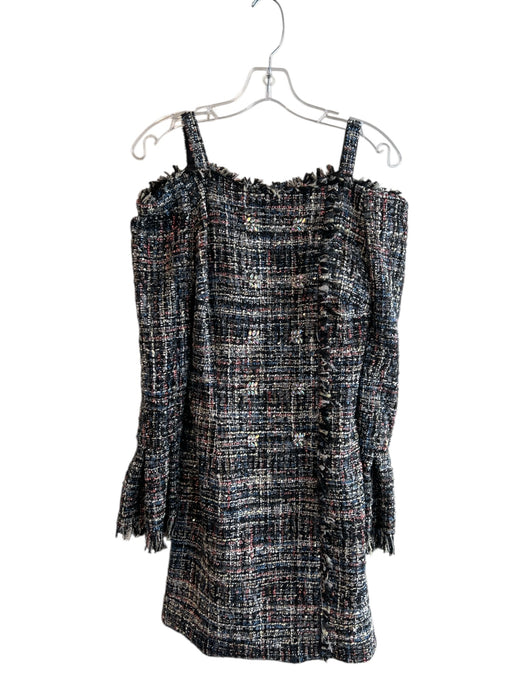 Jovani Size 2 Black & Multi Polyester Tweed Off Shoulder Long Sleeve Dress Black & Multi / 2