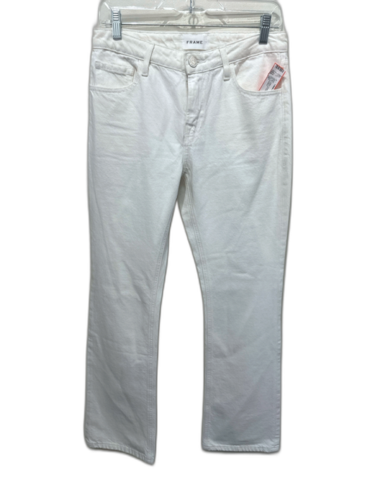 Frame Size 25 White Cotton Denim Mid Rise Button & Zip Fly Boot Cut Jeans White / 25