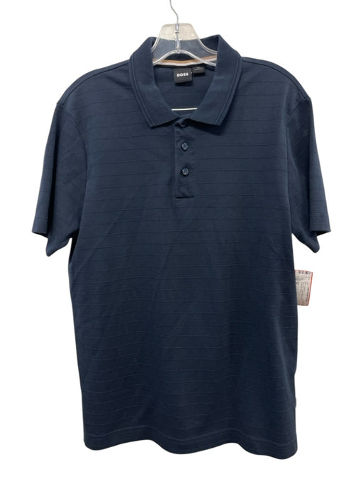 Boss Size M Navy Blue Cotton Striped Polo Men's Short Sleeve Navy Blue / M