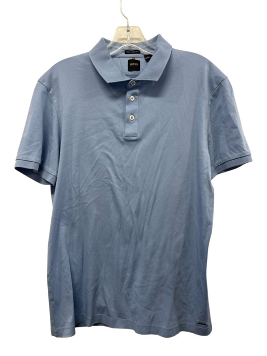 Boss Size M Blue Cotton Solid Polo Men's Short Sleeve Blue / M