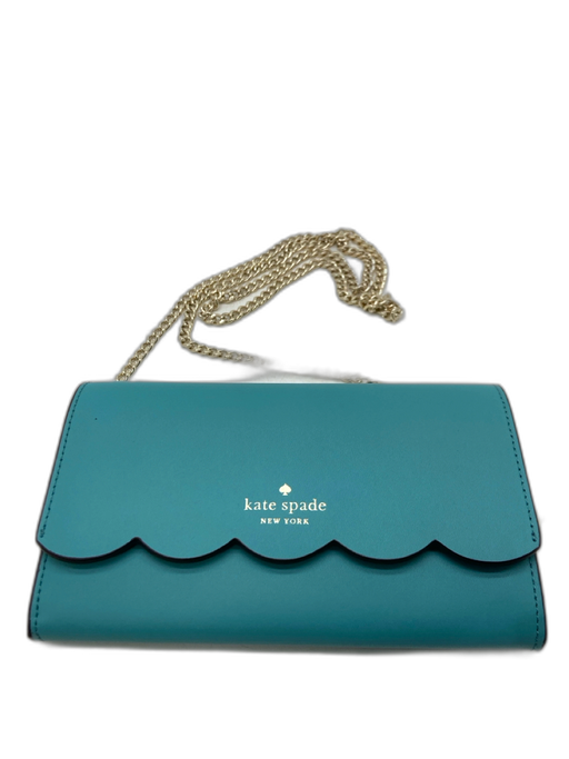 Kate Spade Torquoise & Coral Leather Scalloped Detachable Strap Crossbody Clutch Torquoise & Coral