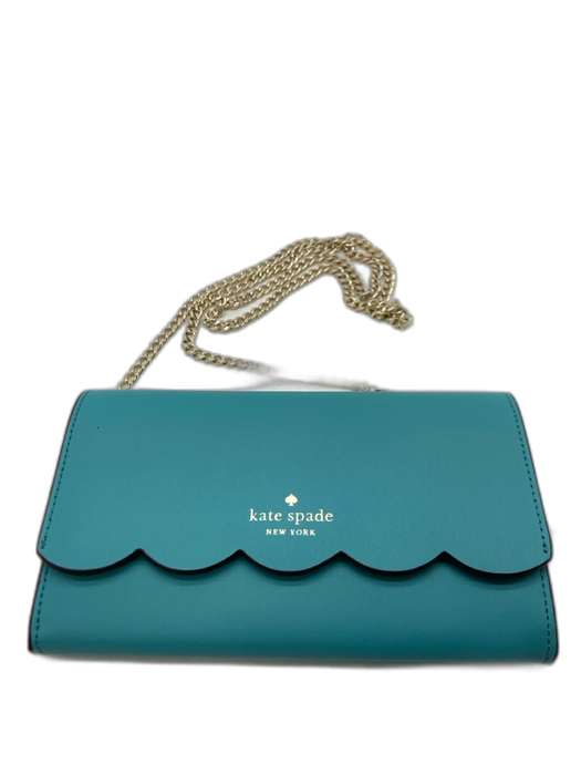 Kate Spade Torquoise & Coral Leather Scalloped Detachable Strap Crossbody Clutch Torquoise & Coral