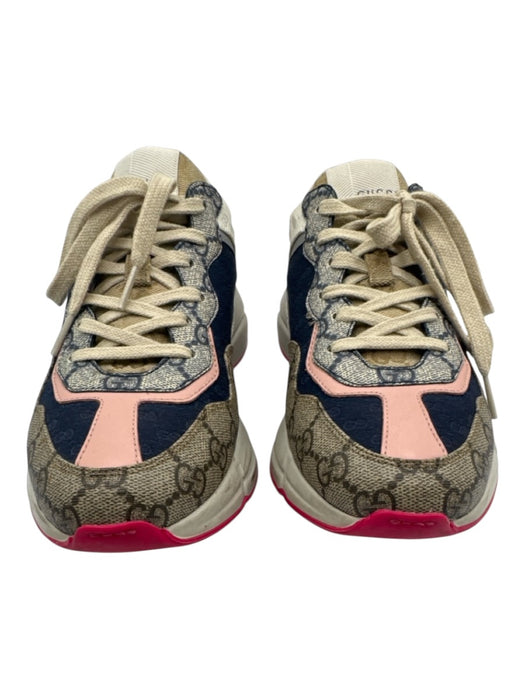 Gucci Shoe Size 38.5 White, Navy, Multi Leather Lace Up Guccissima Sneakers White, Navy, Multi / 38.5