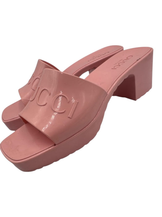 Gucci Shoe Size 38 Pink Rubber open toe Block Heel Square Toe Sandals Pink / 38