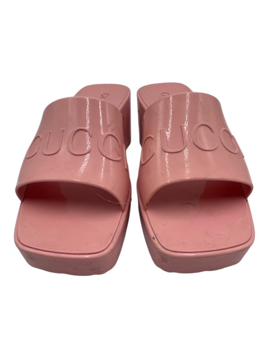 Gucci Shoe Size 38 Pink Rubber open toe Block Heel Square Toe Sandals Pink / 38