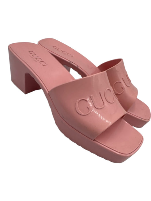 Gucci Shoe Size 38 Pink Rubber open toe Block Heel Square Toe Sandals Pink / 38