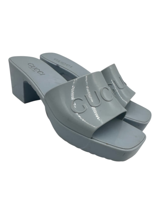 Gucci Shoe Size 38 Blue Rubber open toe Block Heel Square Toe Sandals Blue / 38