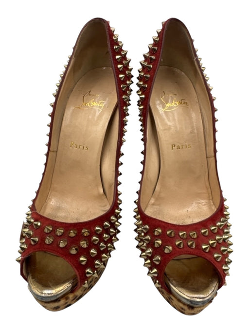 Christian Louboutin Shoe Size 39.5 Red, Brown, Beige Leather & Pony Hair Pumps Red, Brown, Beige / 39.5