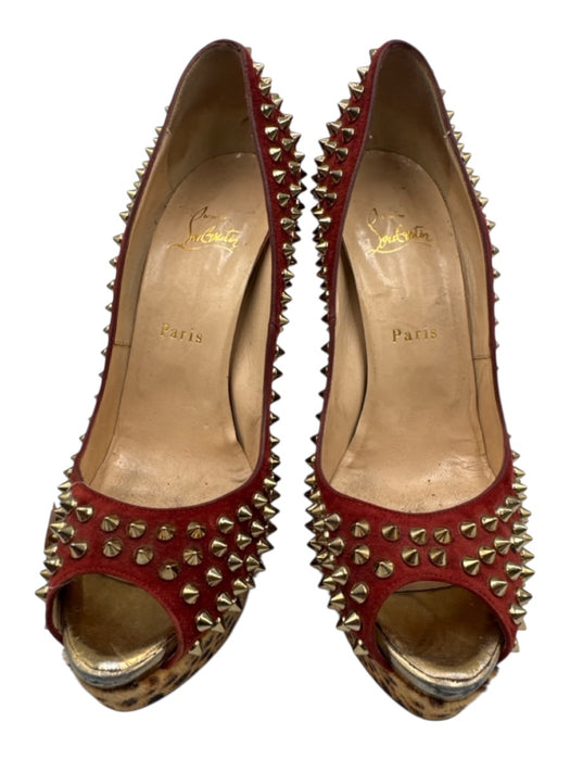 Christian Louboutin Shoe Size 39.5 Red, Brown, Beige Leather & Pony Hair Pumps Red, Brown, Beige / 39.5