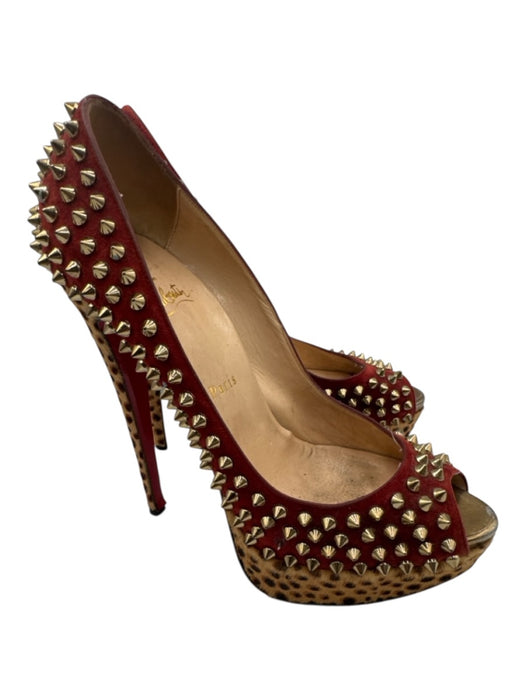 Christian Louboutin Shoe Size 39.5 Red, Brown, Beige Leather & Pony Hair Pumps Red, Brown, Beige / 39.5