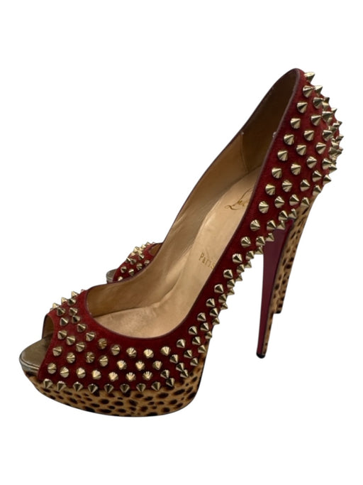 Christian Louboutin Shoe Size 39.5 Red, Brown, Beige Leather & Pony Hair Pumps Red, Brown, Beige / 39.5