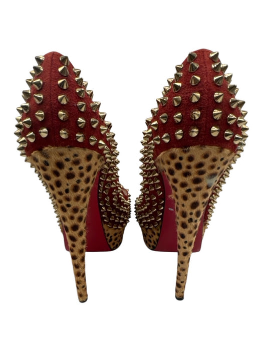 Christian Louboutin Shoe Size 39.5 Red, Brown, Beige Leather & Pony Hair Pumps Red, Brown, Beige / 39.5