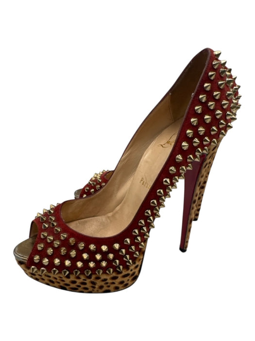 Christian Louboutin Shoe Size 39.5 Red, Brown, Beige Leather & Pony Hair Pumps Red, Brown, Beige / 39.5