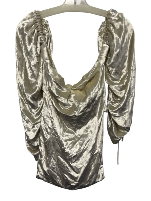 Cult Gaia Size L Beige Viscose Velvet Long Sleeve Open Side Ruched Detail Top Beige / L