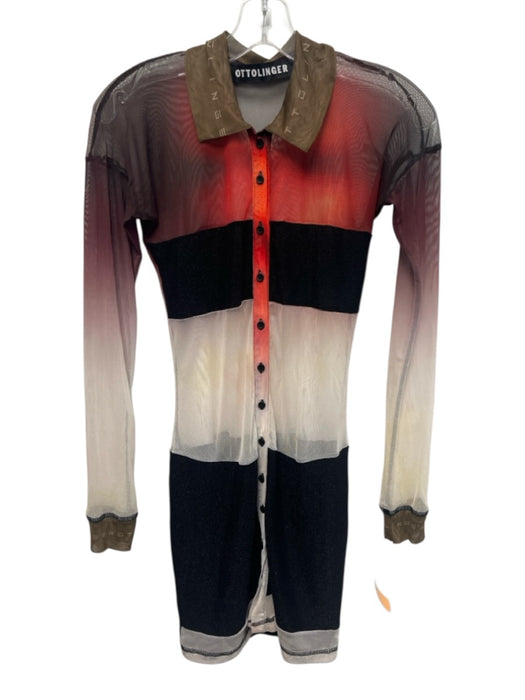 Ottolinger Size S Orange & Black Sheer Multi Color Striped Ombre Long Sleeve Top Orange & Black / S
