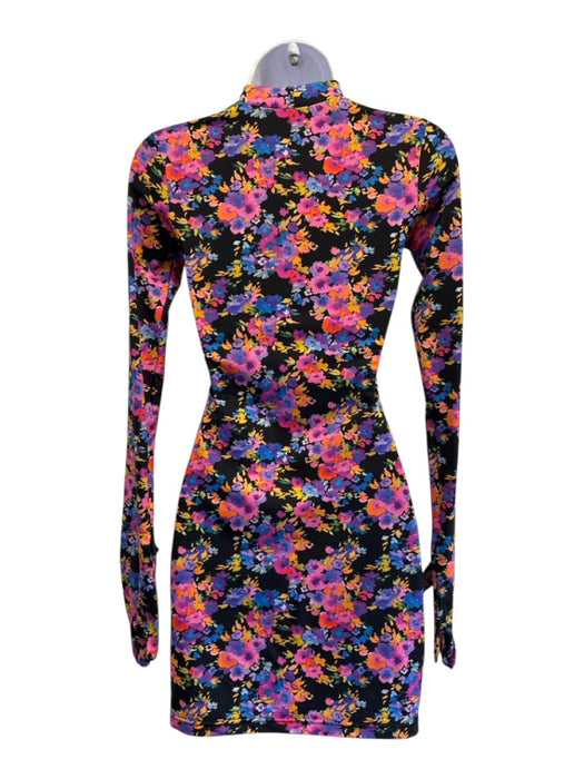 Vetements Size XS Pink Orange Polyester & Elastane Mini Floral Long Sleeve Dress Pink Orange / XS
