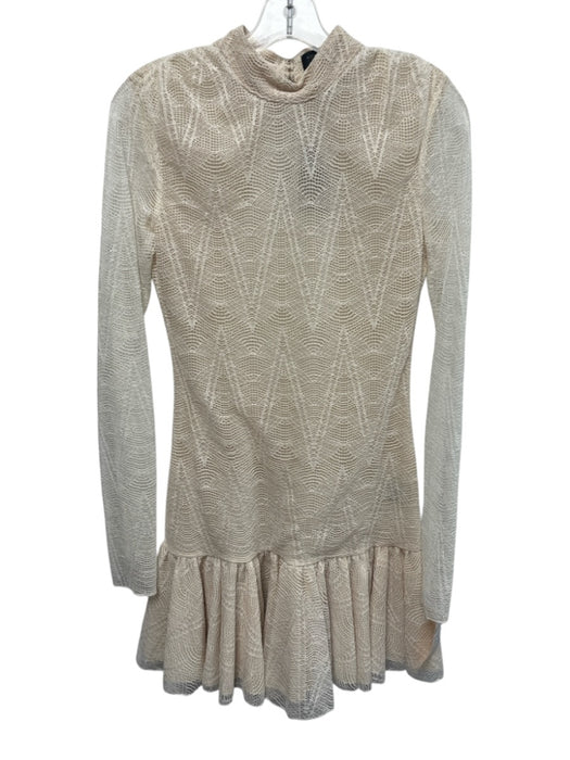 Michael Costello Size S Beige Nylon & Spandex Sheer Lace Mini Ruffle Dress Beige / S