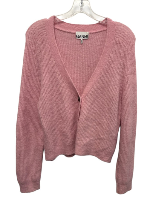 Ganni Size XS Pink Wool & Polyamide Knit Buttons Long Sleeve Cardigan Sweater Pink / XS