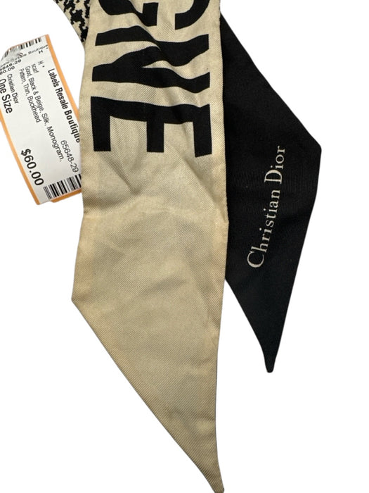 Christian Dior Black & Beige Silk Monogram Pattern Thin scarf Black & Beige / One Size