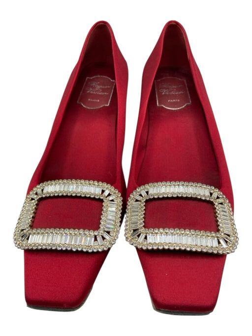 Roger Vivier Shoe Size 40 Red Leather Satin Square Toe Block Heel Pumps Red / 40
