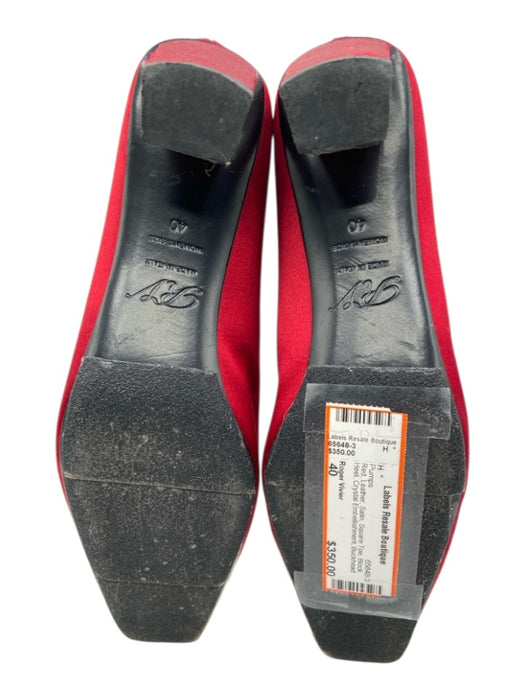 Roger Vivier Shoe Size 40 Red Leather Satin Square Toe Block Heel Pumps Red / 40