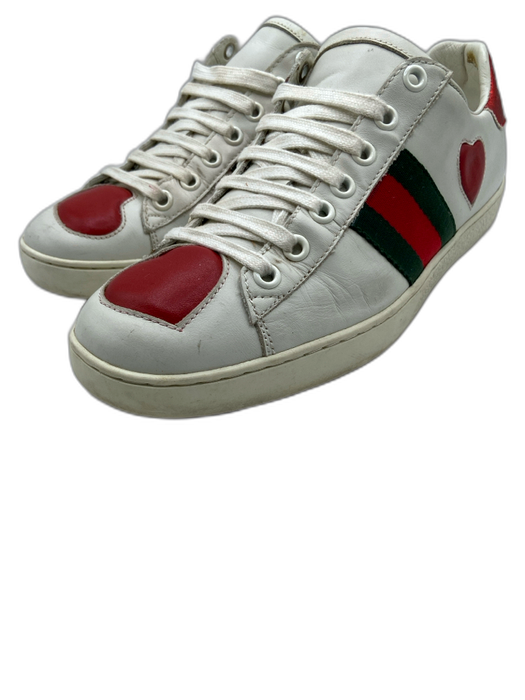 Gucci Shoe Size 39 White & Red Leather Low Top lace up Sneakers White & Red / 39