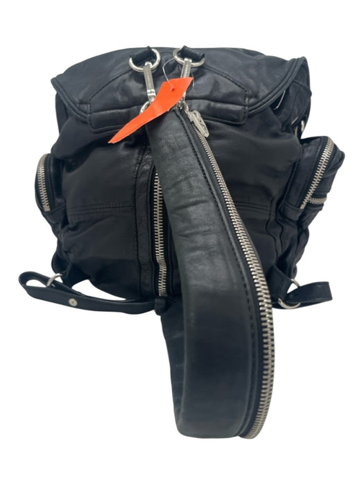 Alexander Wang Black Leather Silvertone hardware Zip Detail Backpack Bag Black
