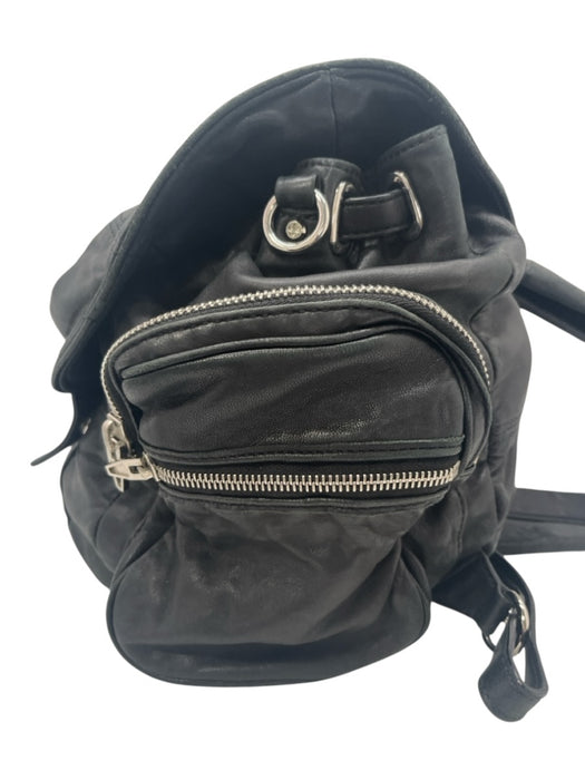 Alexander Wang Black Leather Silvertone hardware Zip Detail Backpack Bag Black