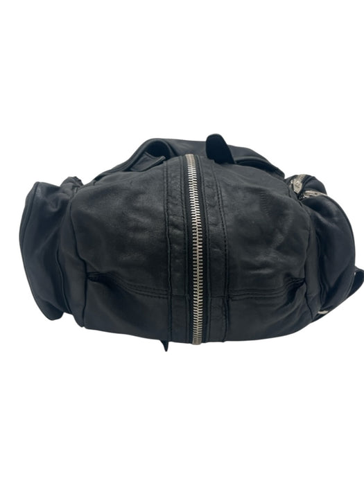 Alexander Wang Black Leather Silvertone hardware Zip Detail Backpack Bag Black