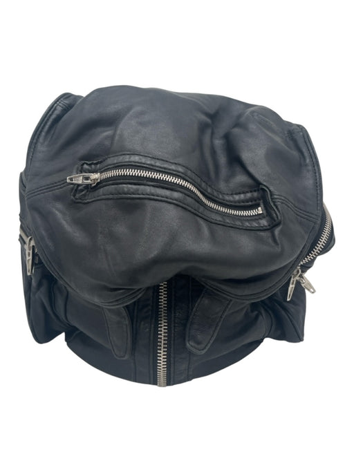 Alexander Wang Black Leather Silvertone hardware Zip Detail Backpack Bag Black