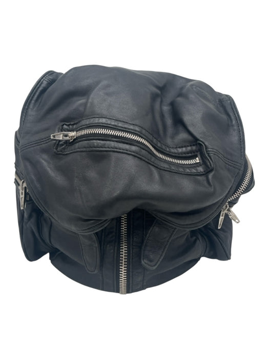 Alexander Wang Black Leather Silvertone hardware Zip Detail Backpack Bag Black