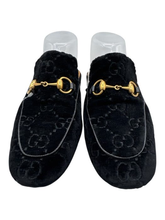 Gucci Shoe Size 6 Black Leather Velvet Guccissima Horsebit Shoes Black / 6