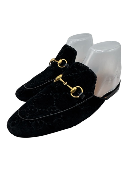 Gucci Shoe Size 6 Black Leather Velvet Guccissima Horsebit Shoes Black / 6