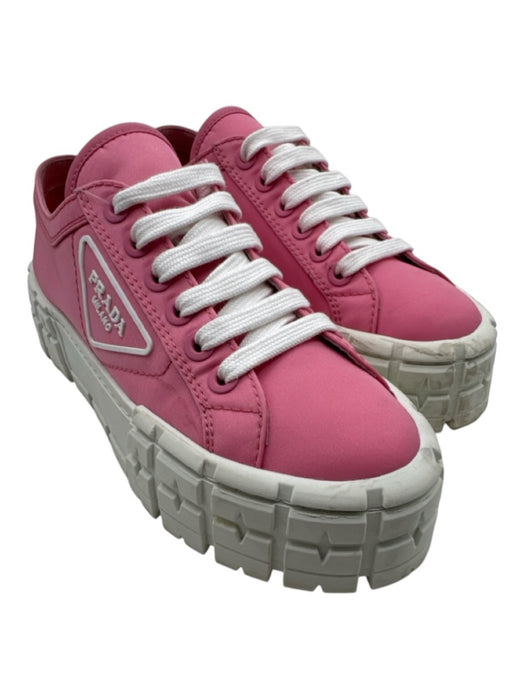 Prada Shoe Size 39 Pink & White Nylon Platform lace up Box & Bag inc Shoes Pink & White / 39
