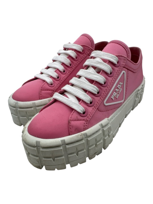 Prada Shoe Size 39 Pink & White Nylon Platform lace up Box & Bag inc Shoes Pink & White / 39