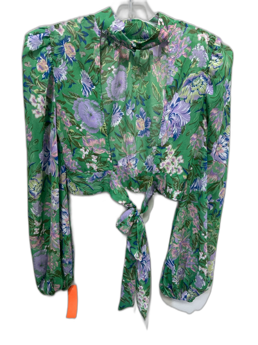 Olivaceous Size M Green & Multi Polyester Sheer Floral Long Balloon Sleeve Top Green & Multi / M