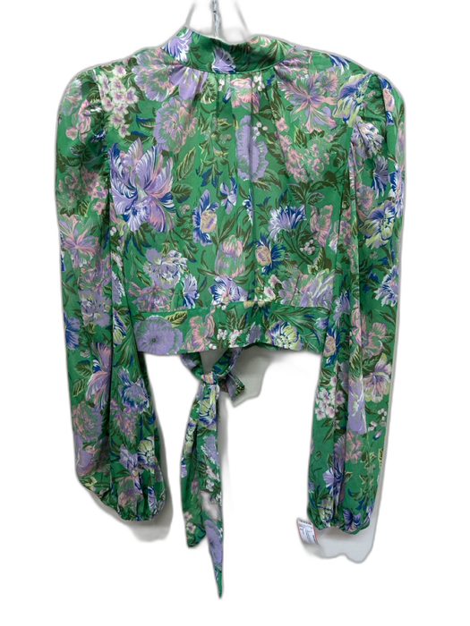 Olivaceous Size M Green & Multi Polyester Sheer Floral Long Balloon Sleeve Top Green & Multi / M