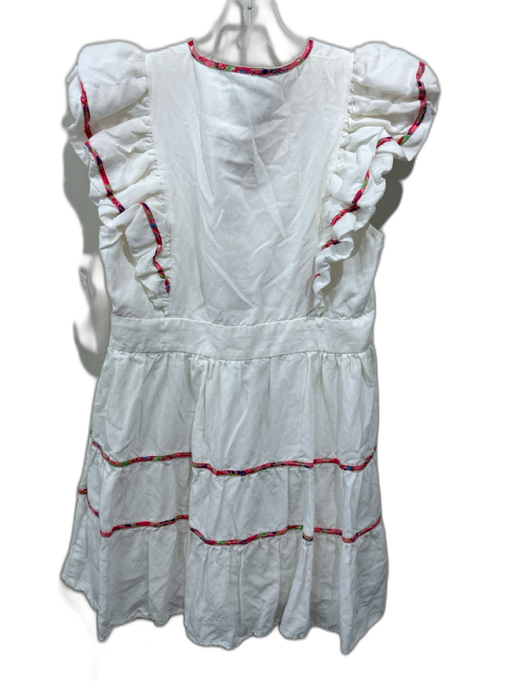 Crosby Size M White & Multi Tencel Blend Contrast Piping Ruffle Cap Sleeve Dress White & Multi / M