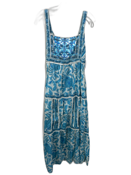 Joie Size 8 Mixed Blues Cotton Sleeveless Tie Back Beaded Accent Dress Mixed Blues / 8