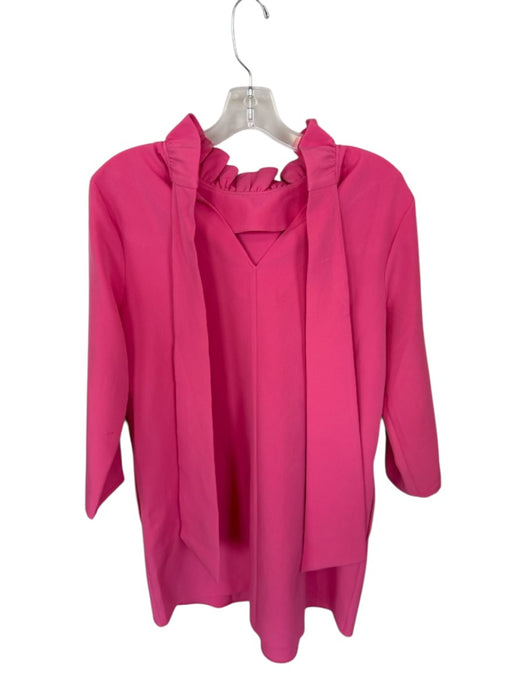 Tuckernuck Size L Hot pink Polyester Ruffle Collar Tie Neck Long Sleeve Dress Hot pink / L